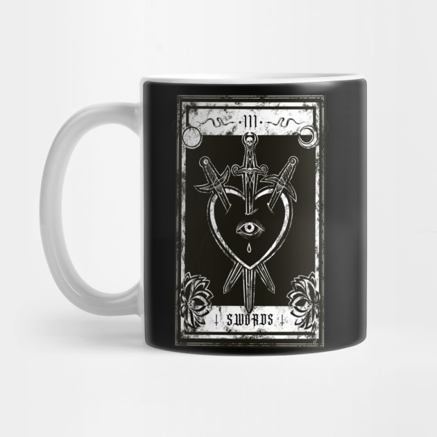 Three of swords - Tarot card, tarot, sword, magic, heart, night, moon, skull, Snake, toxic love, stranger, goth, death by SSINAMOON COVEN